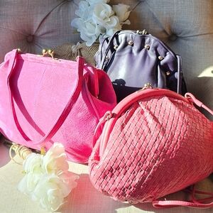 Vintage Kisslock Framed Bag Purse Bundle ( x 3 ) Pink / Purple